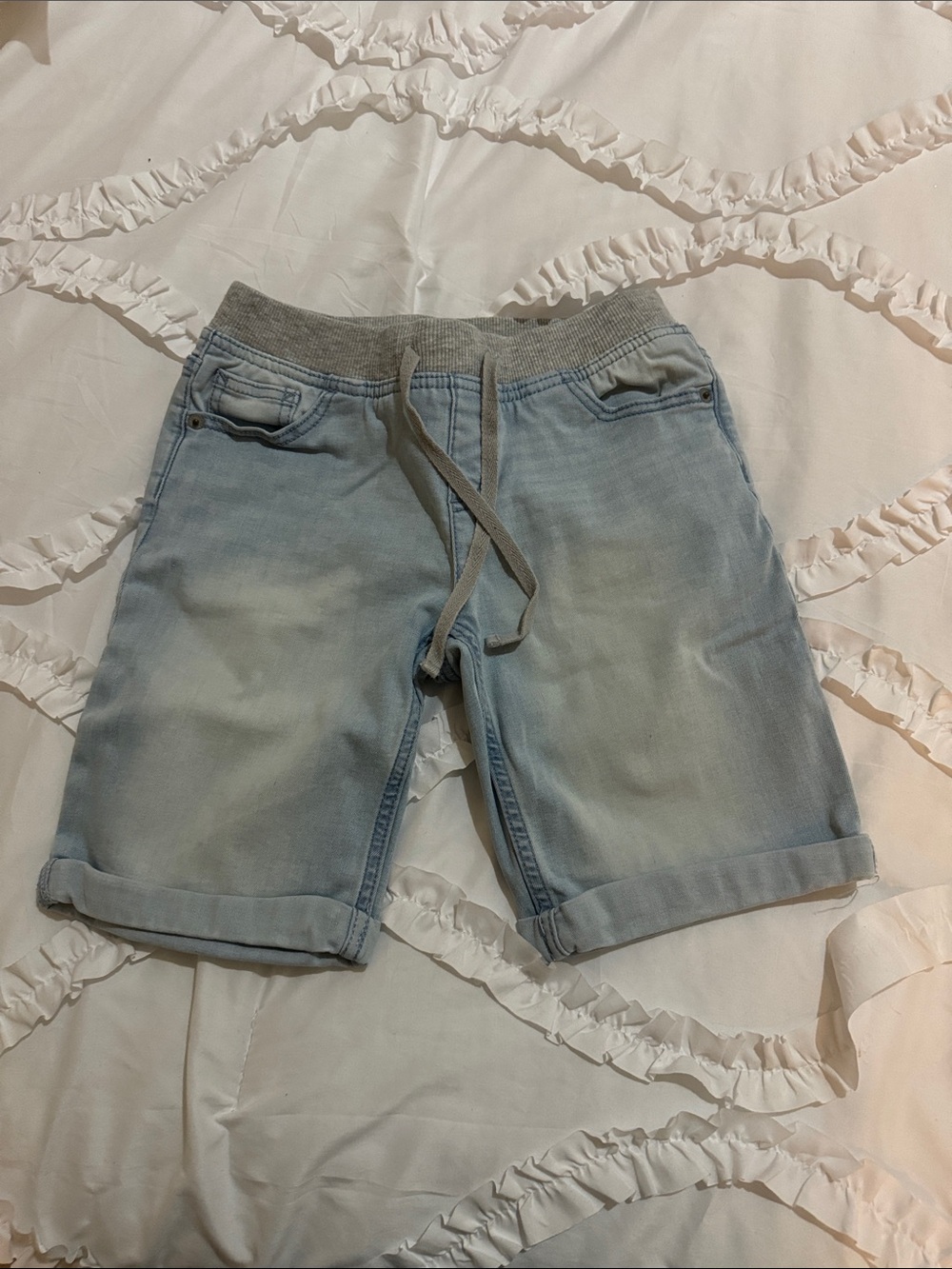 Justice Light Blue Denim Shorts with Gray Waistband